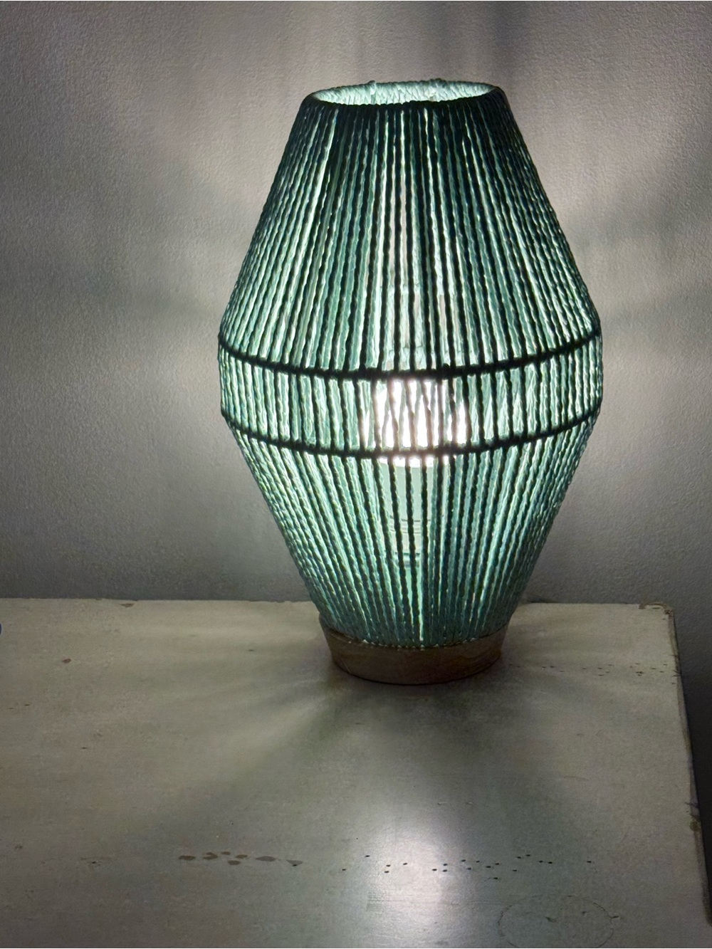 Mint Green Woven Rope Table Lamp Boho Coastal Accent Lamp Wood Base - Picture 6 of 7